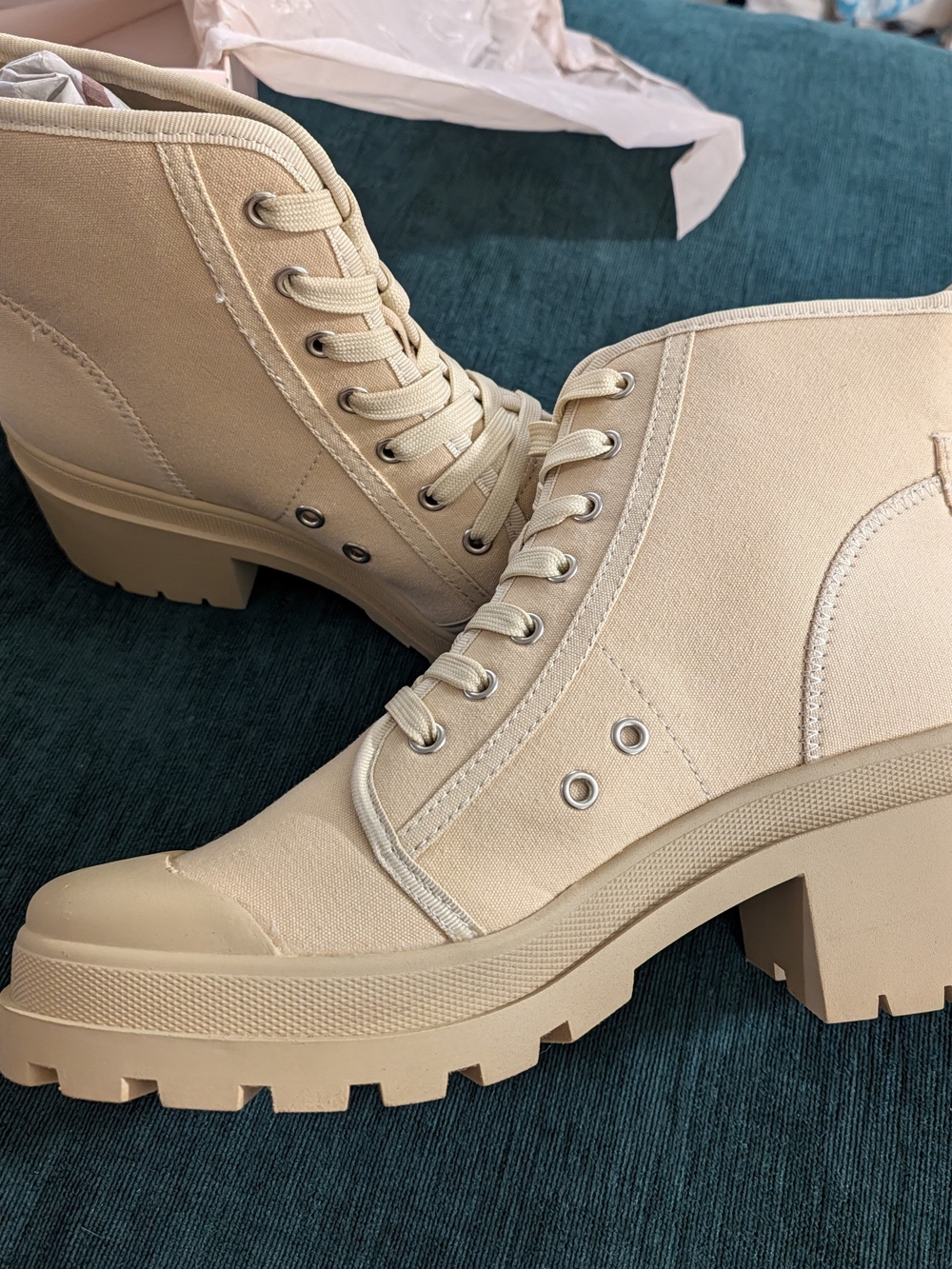 Chinese Laundry Cream Bunny Lace-Up Platform Boots